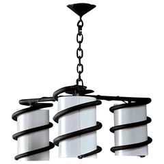 Jean Touret Unique Iron Three-Armed Chandelier for Marolles, France, 1950s