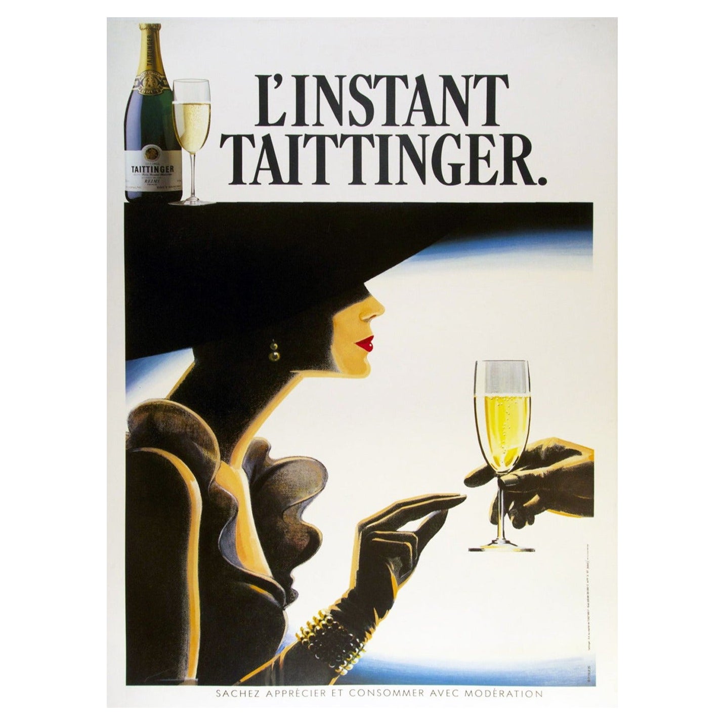 1980 L'Instant Taittinger Champagne Original Vintage Poster For Sale
