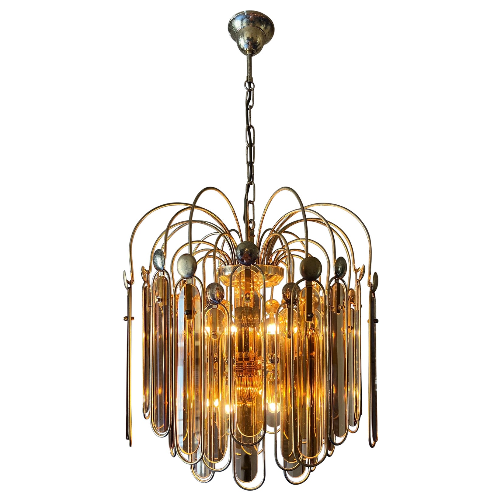 Mid-century Modern Smoked Glass Chandelier, Italy, 1970s For Sale