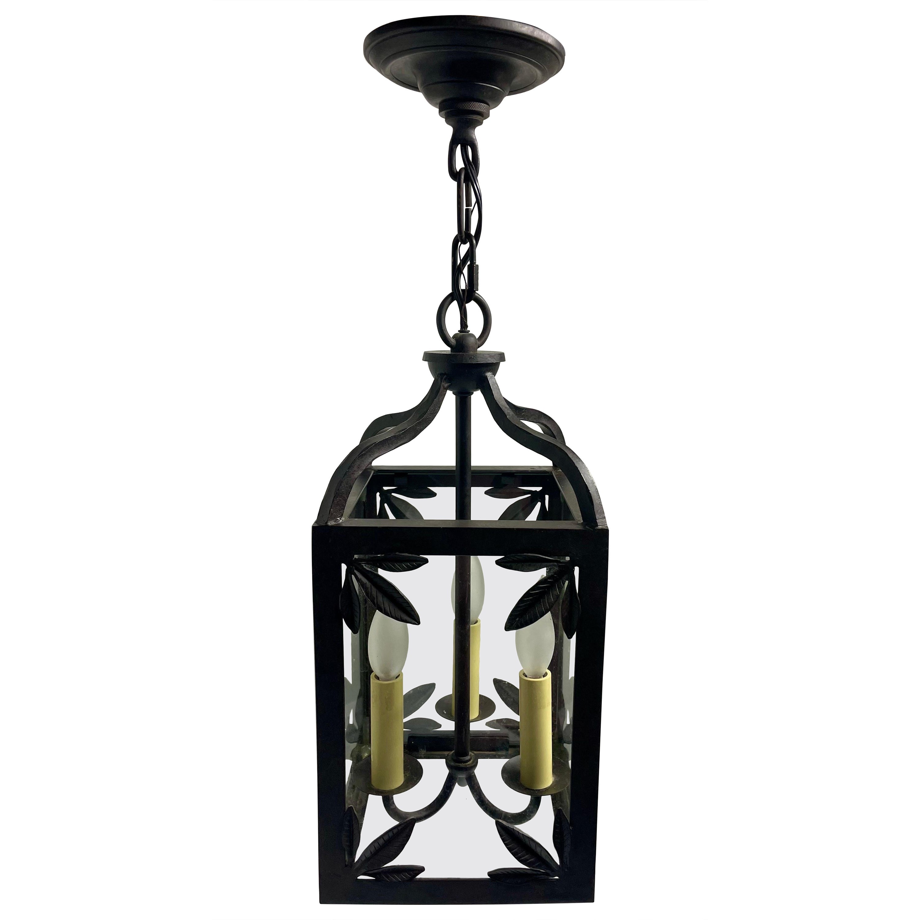 Wrought Iron Palm Leaf Pendant Chandelier For Sale