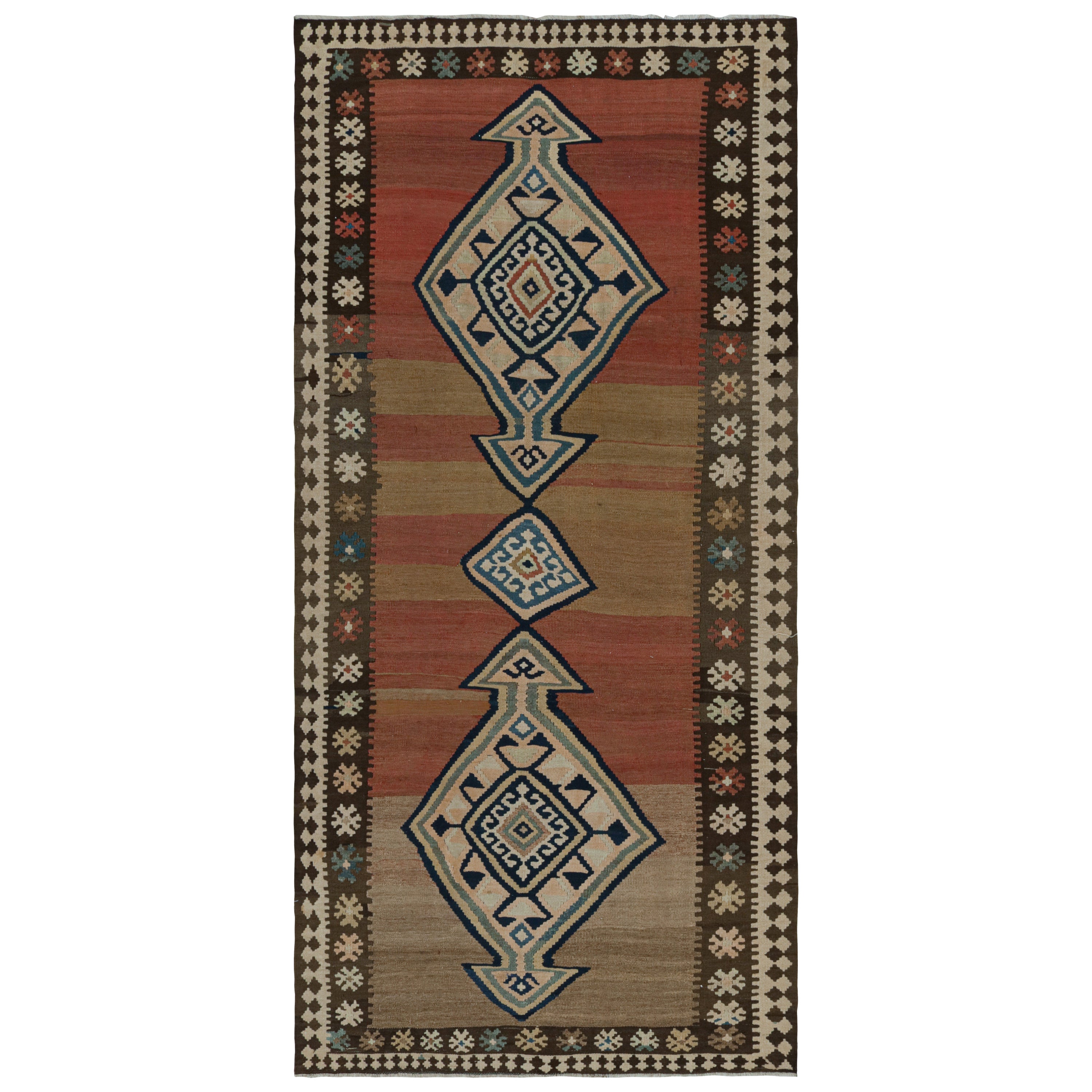 Vintage Persian Kilim rug in Brown, Red & Blue Tribal Patterns by Rug & Kilim For Sale