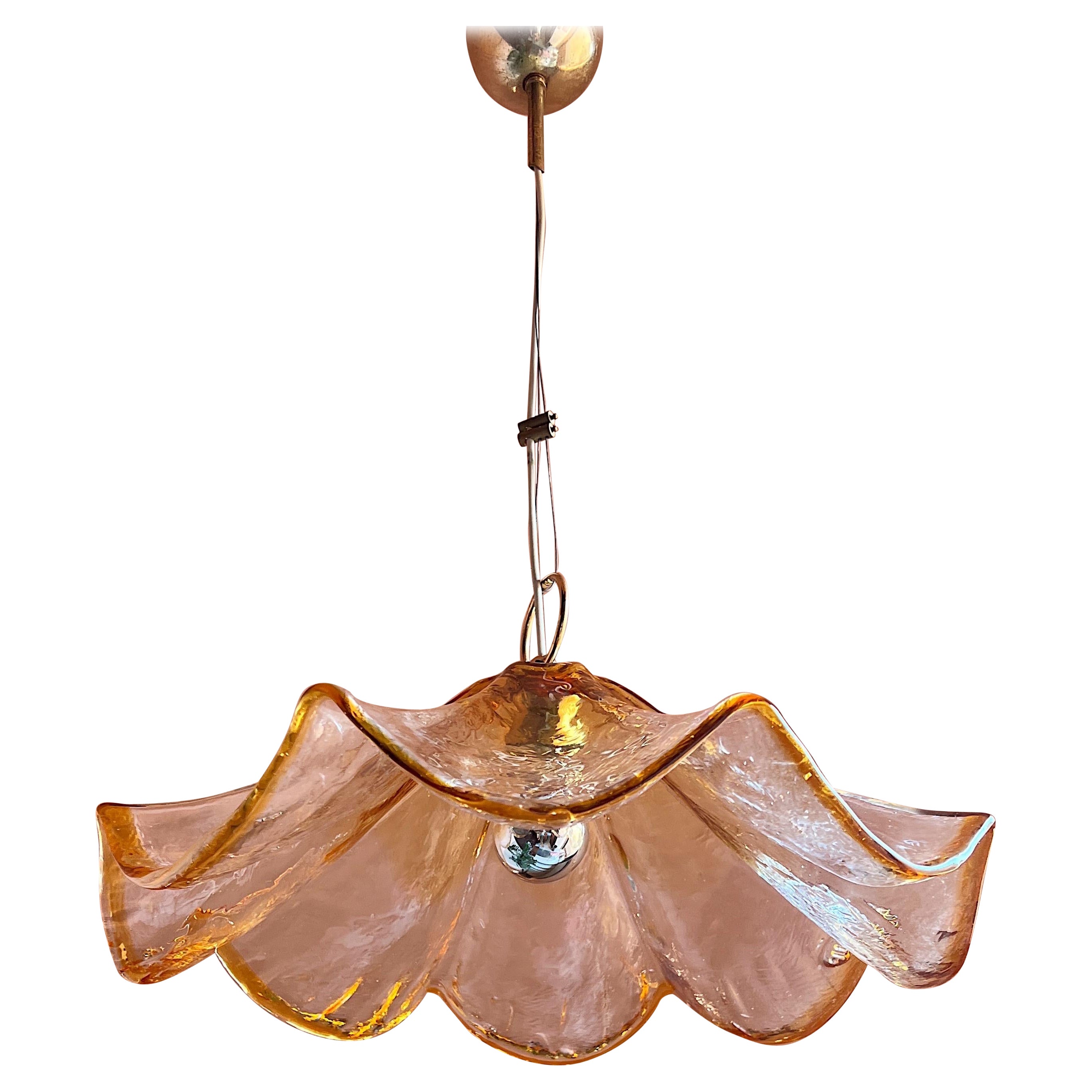 Vintage amber and clear glass ceiling light by La Murrina, Italy 1970s For Sale