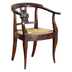 Italian, Tuscany, Early Neoclassic Carved & Shaped Walnut Open Armchair, c. 1790