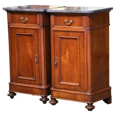 Pair of 19th Century French Louis Philippe Marble Top Walnut Bedside Cabinets