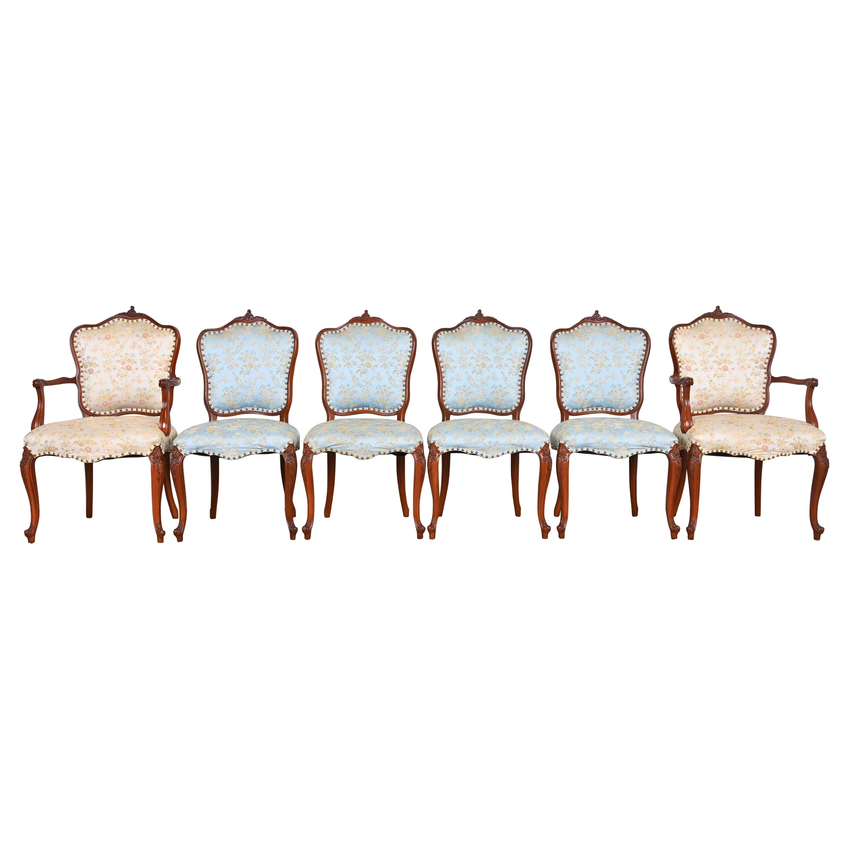 Romweber French Provincial Louis XV Carved Rosewood Dining Chairs, Set of Six