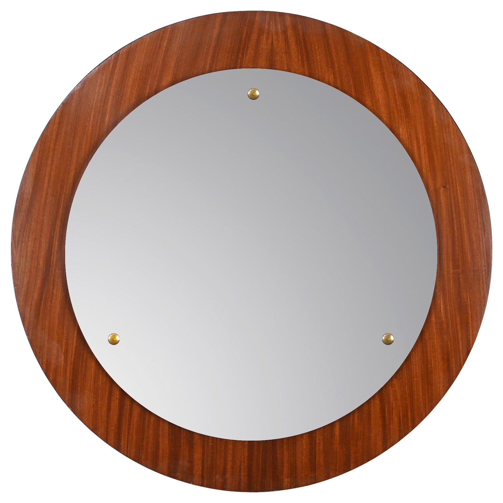 Mid-Century Italian Round Mirror in Teak and Brass by Stilcasa Creazioni, 1960s