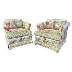 Retro Pair Palm Beach 1970's Armchairs in Greef Peony Garden