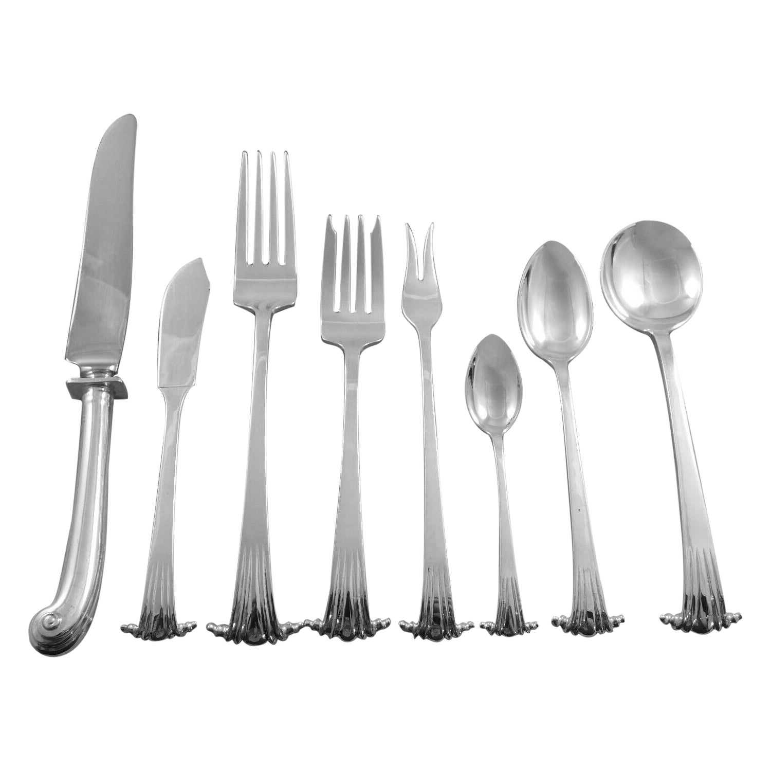 Georgian Scroll by Porter Blanchard Sterling Silver Flatware Set Service 73 pcs For Sale