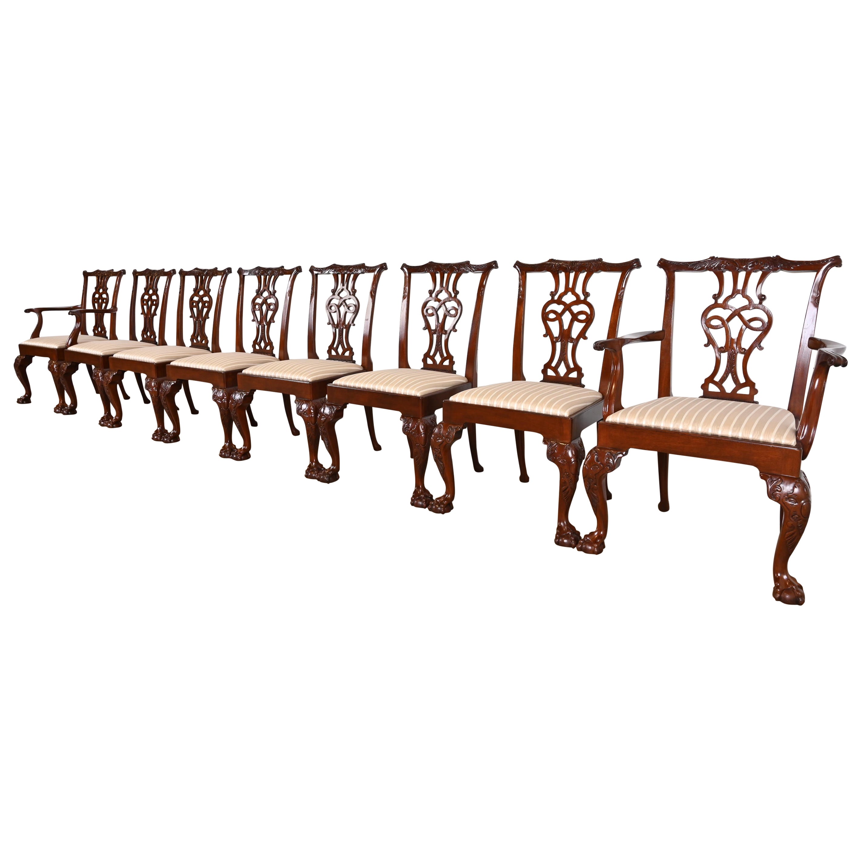 Baker Furniture Stately Homes Chippendale Carved Mahogany Dining Chairs, Eight For Sale
