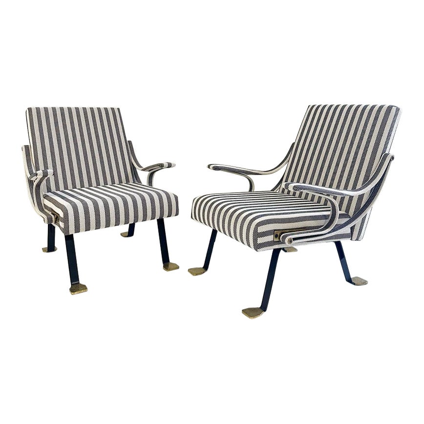 Ignazio Gardella Digamma Lounge Chairs in Dedar Twill, Pair For Sale