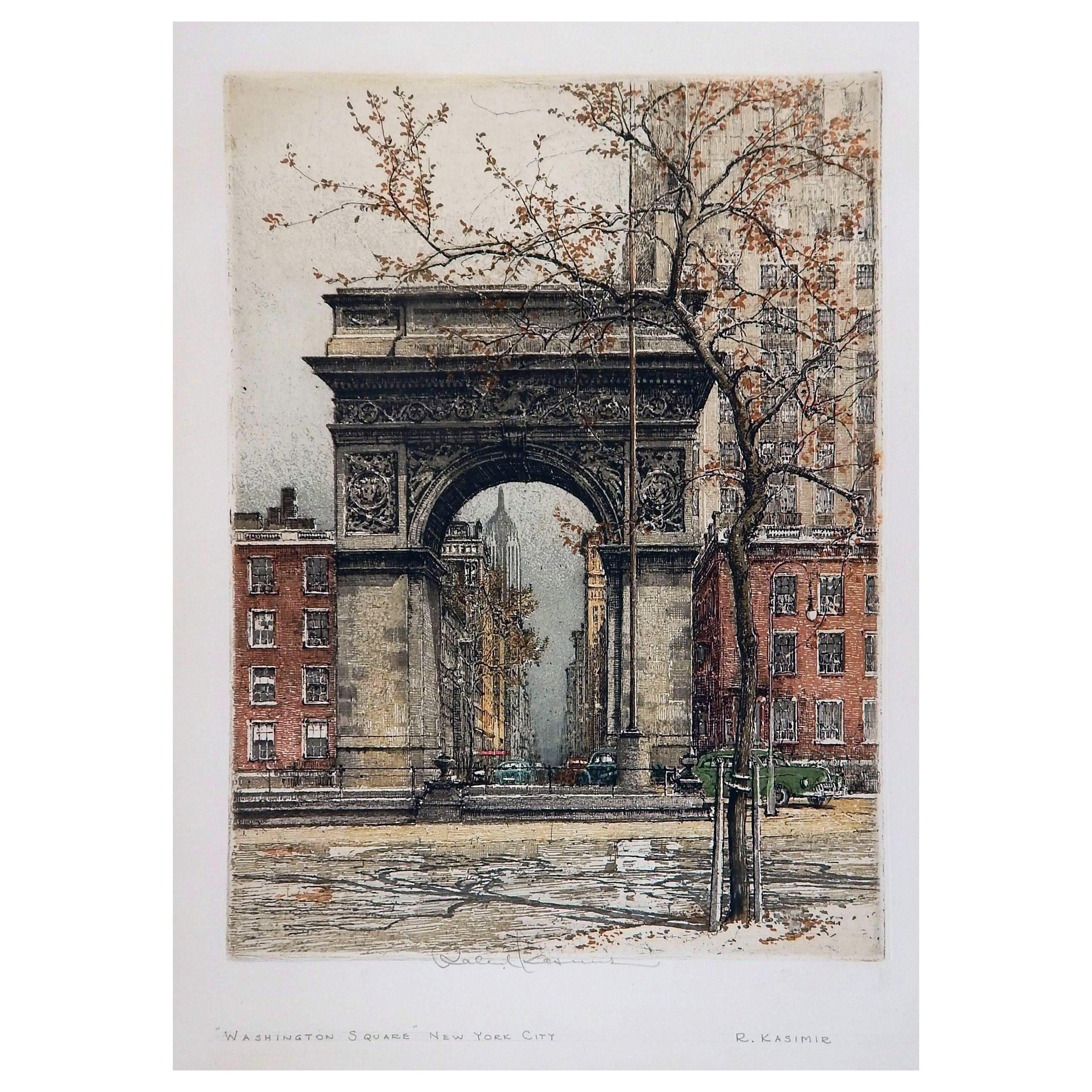 Robert Kasimir Austrian Artist - Aquatint of New York "Washington Arch" For Sale