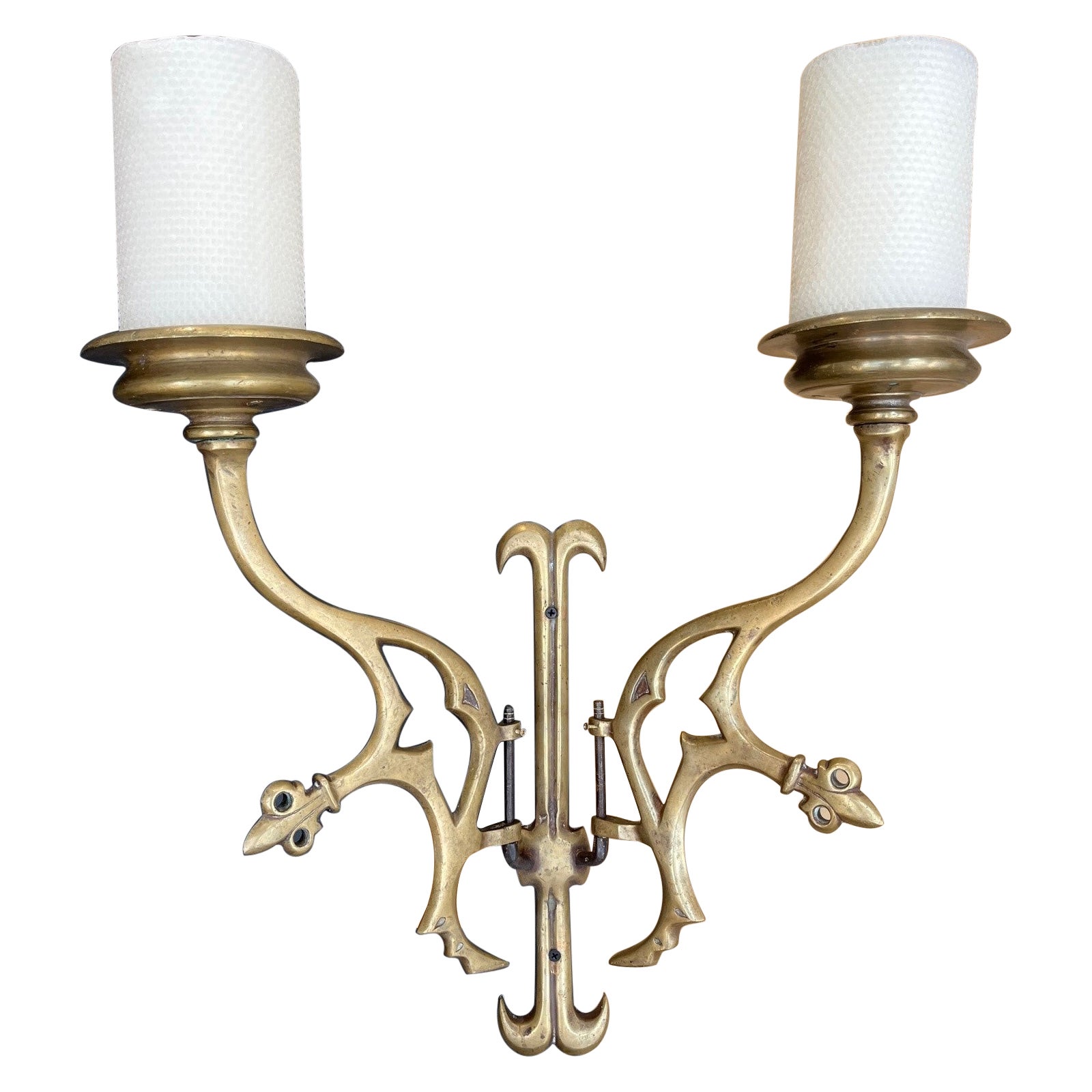Pair Of Vintage Cast Brass Candleholders, Wall Sconces For Sale