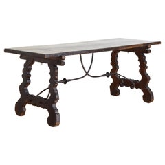 Spanish Late Baroque Dark Walnut Table with Iron Stretcher, 17th/18th cen.