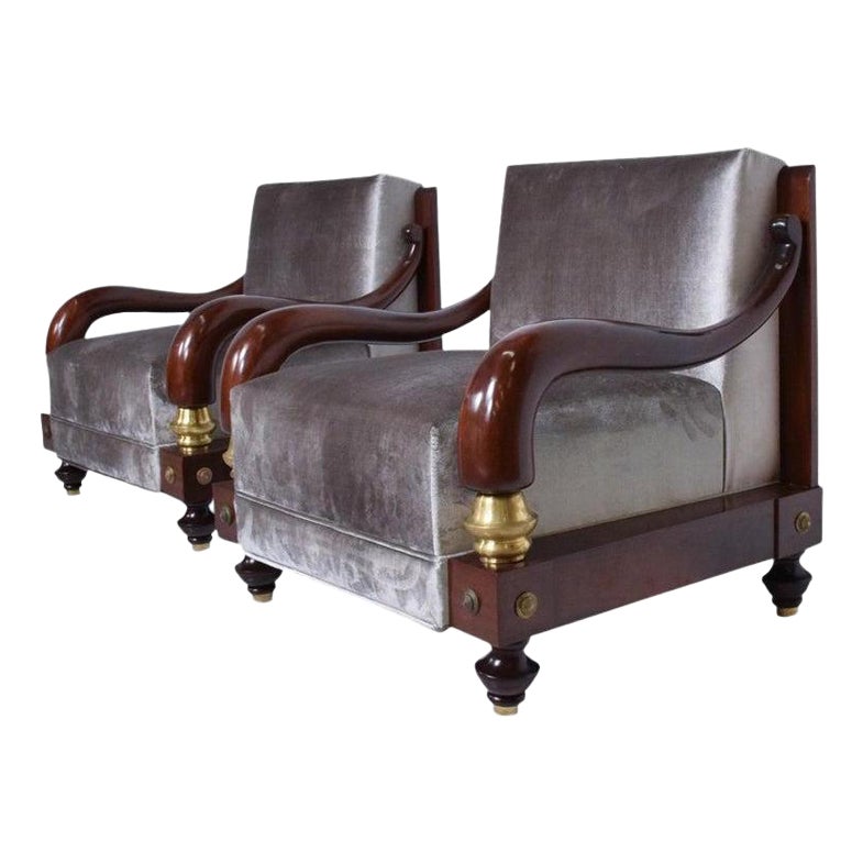 1950s Octavio Vidales Regal Mahogany Armchairs Mexico City For Sale