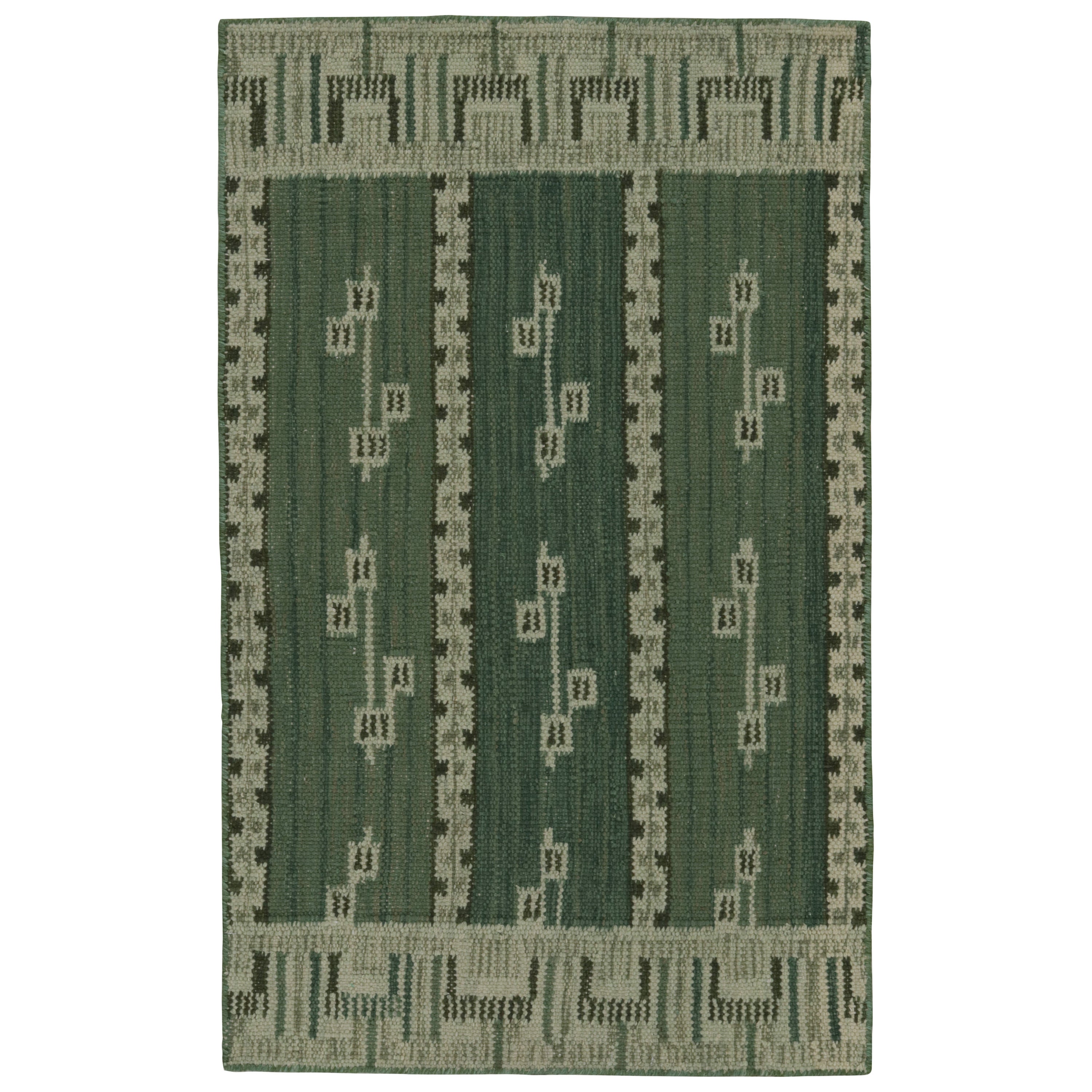 Rug & Kilim’s Scandinavian Style Kilim Rug in Green with Geometric Patterns