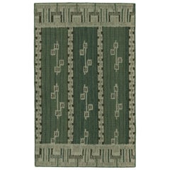 Antique Rug & Kilim’s Scandinavian Style Kilim Rug in Green with Geometric Patterns