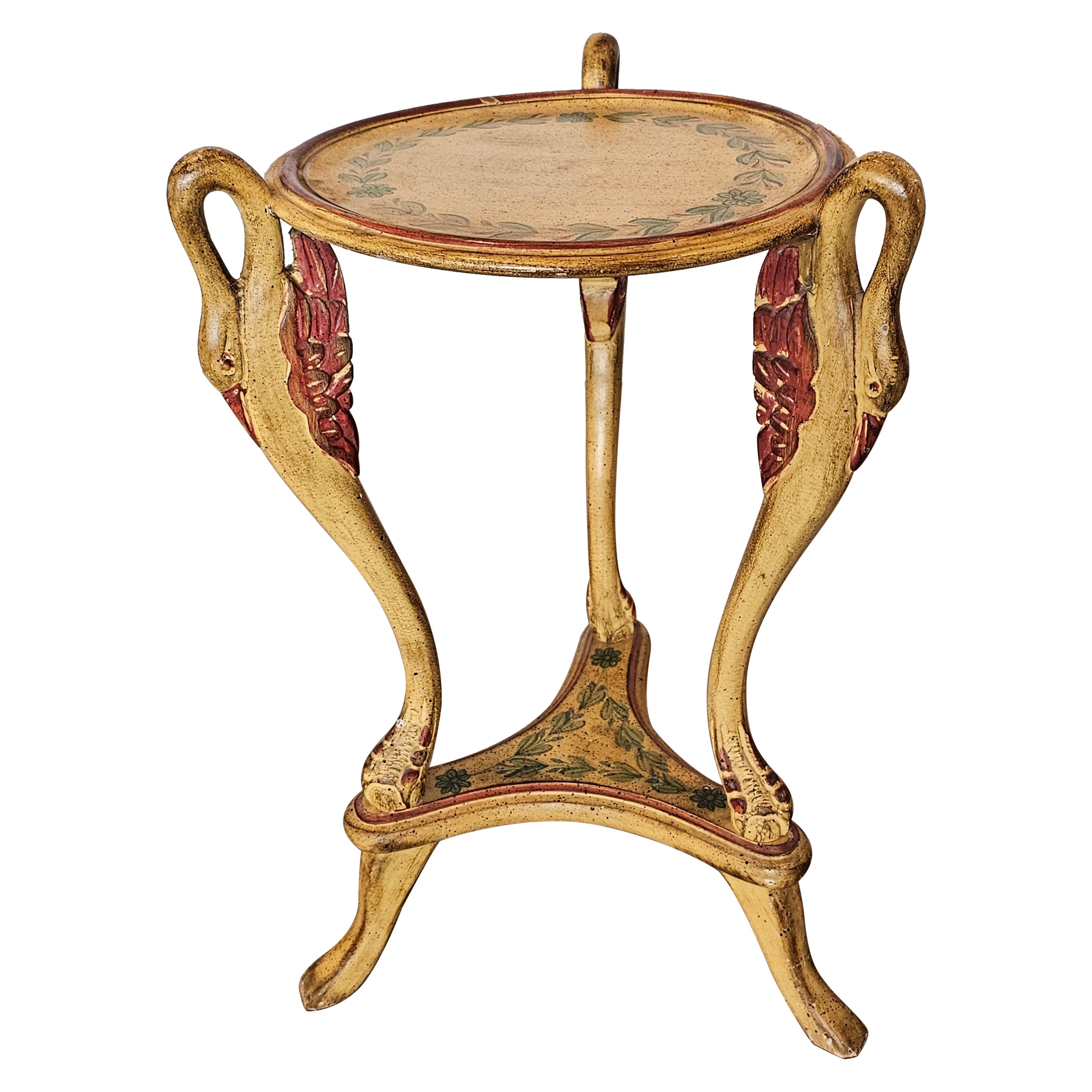 Vintage Neoclassical Revival Painted Swan Guéridon Table