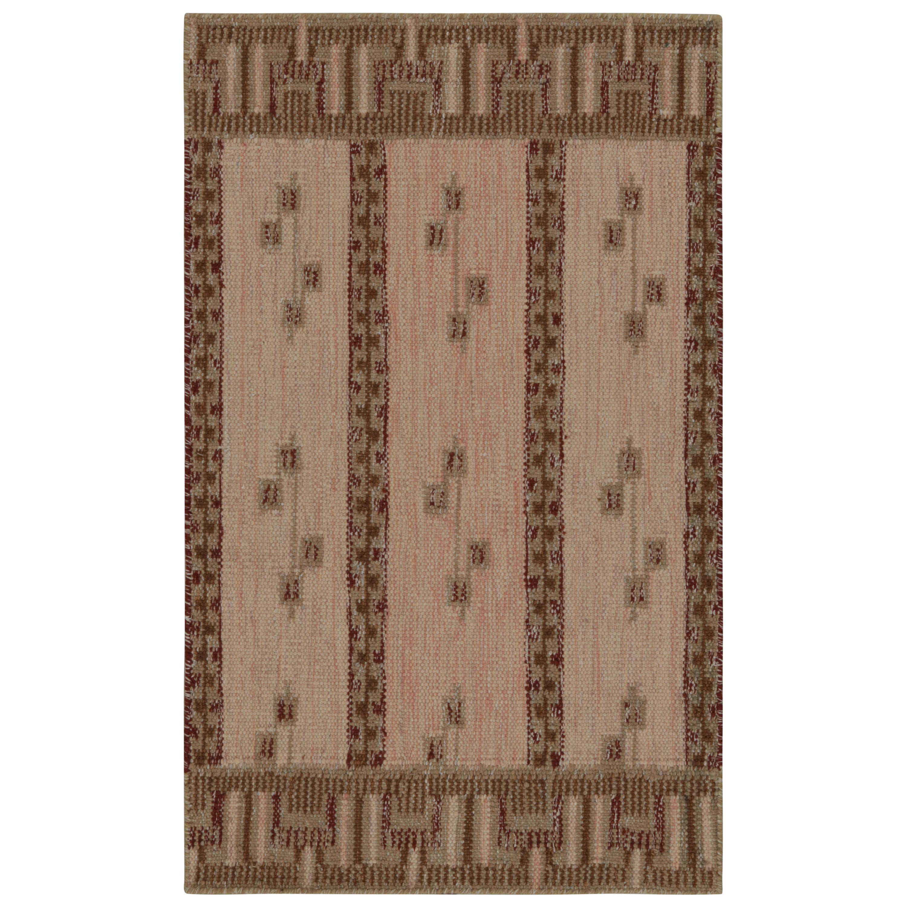Rug & Kilim’s Pink Scandinavian Style Kilim Scatter Rug with Geometric Patterns