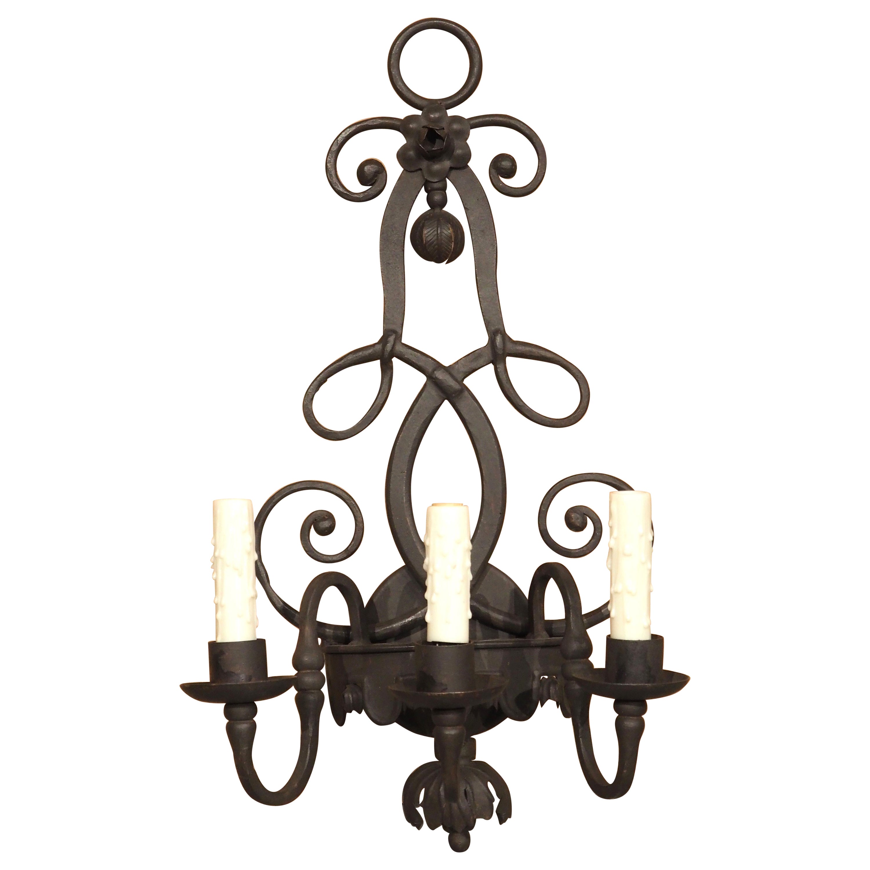 3 Arm Wrought Iron Wall Sconce in the Spanish Style For Sale