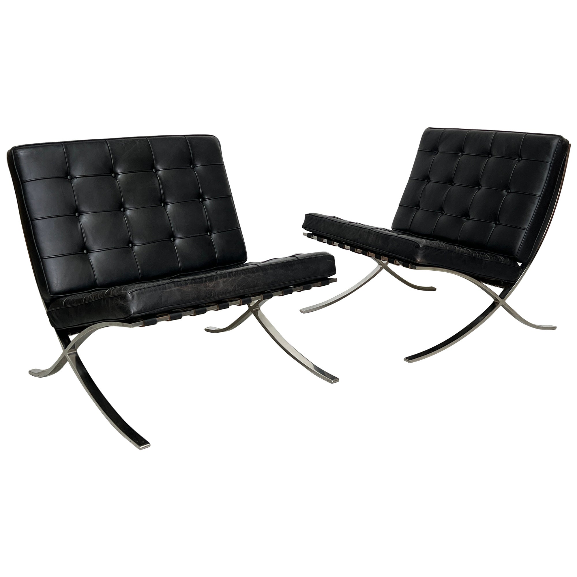 Pair of Vintage Barcelona Chairs by Mies van der Rohe For Sale
