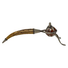 Antique English Sterling Silver & Copper Gimble Lighter with Antler Handle.