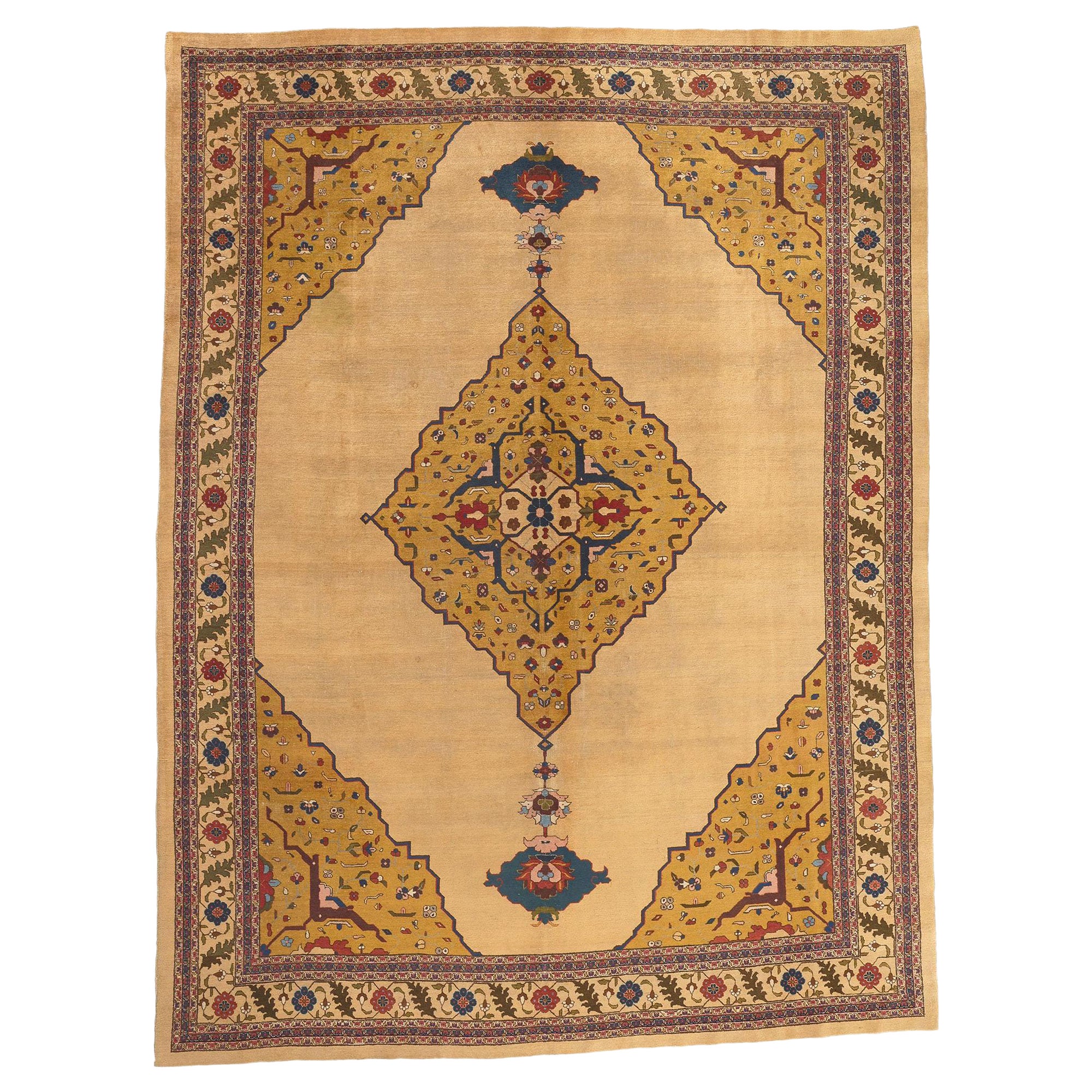 1880s Antique Indian Agra Rug, Art Deco Style Meets Traditional Elegance For Sale