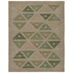 Rug & Kilim's Scandinavian Style Kilim Rug with Brown & Green Geometric Patterns (tapis de style scandinave à motifs géométriques bruns et verts)