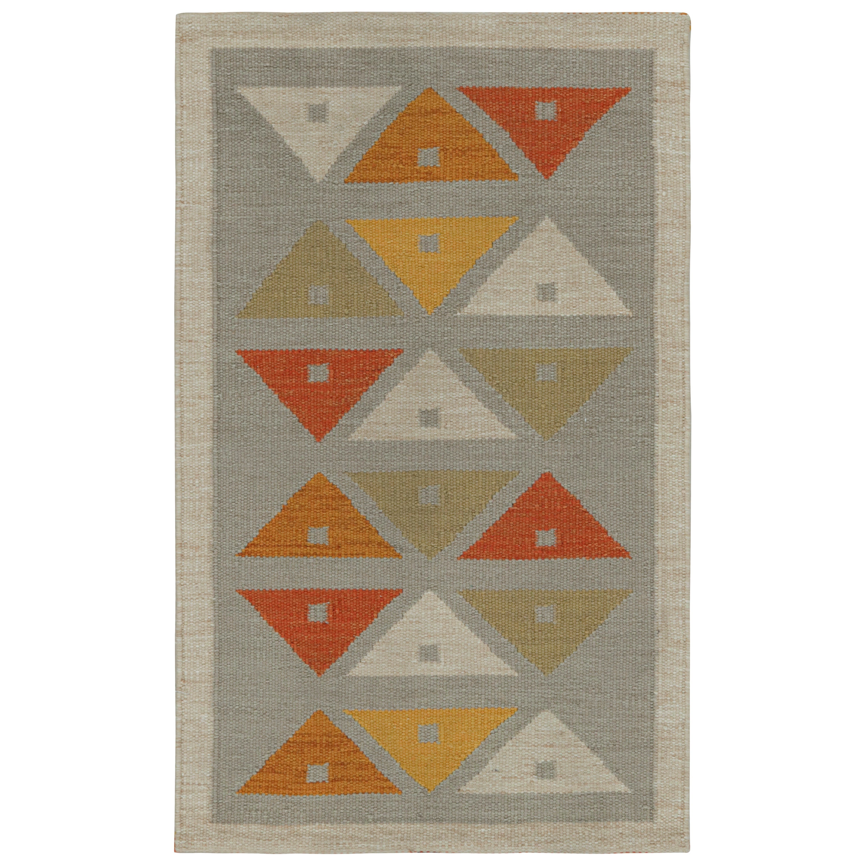 Rug & Kilim’s Scandinavian Style Custom Kilim rug in Grey & Orange Patterns For Sale