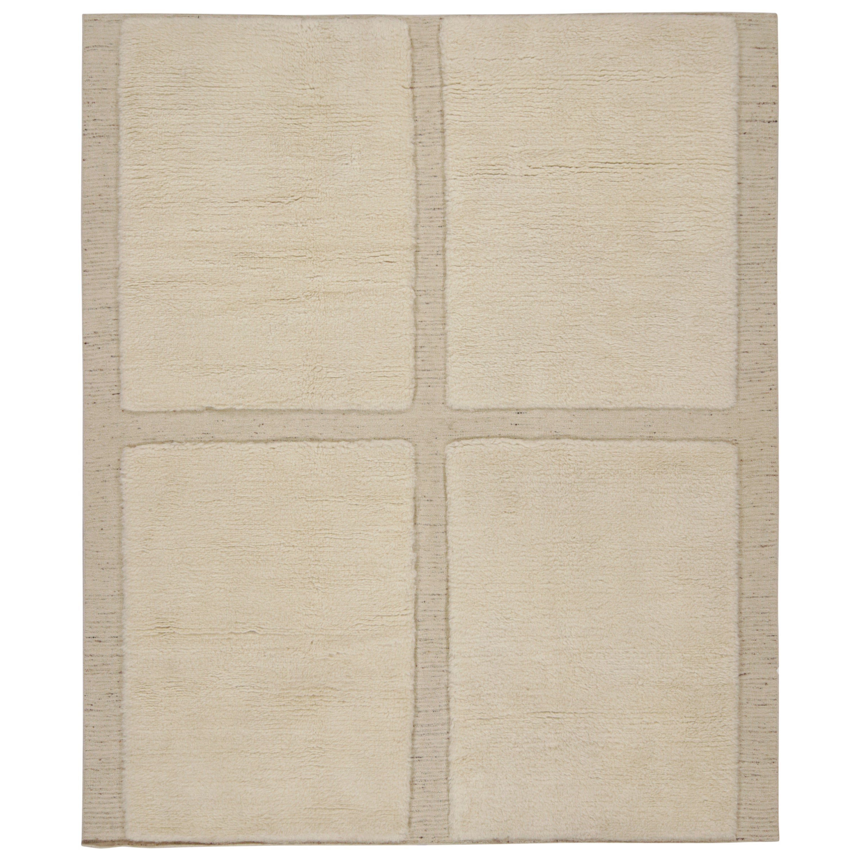 Rug & Kilim’s Moroccan Style Rug with Cream Tone High-Pile Geometric Patterns For Sale