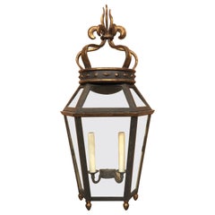 Wrought Iron and Glass Wall Lantern with Crown Finial