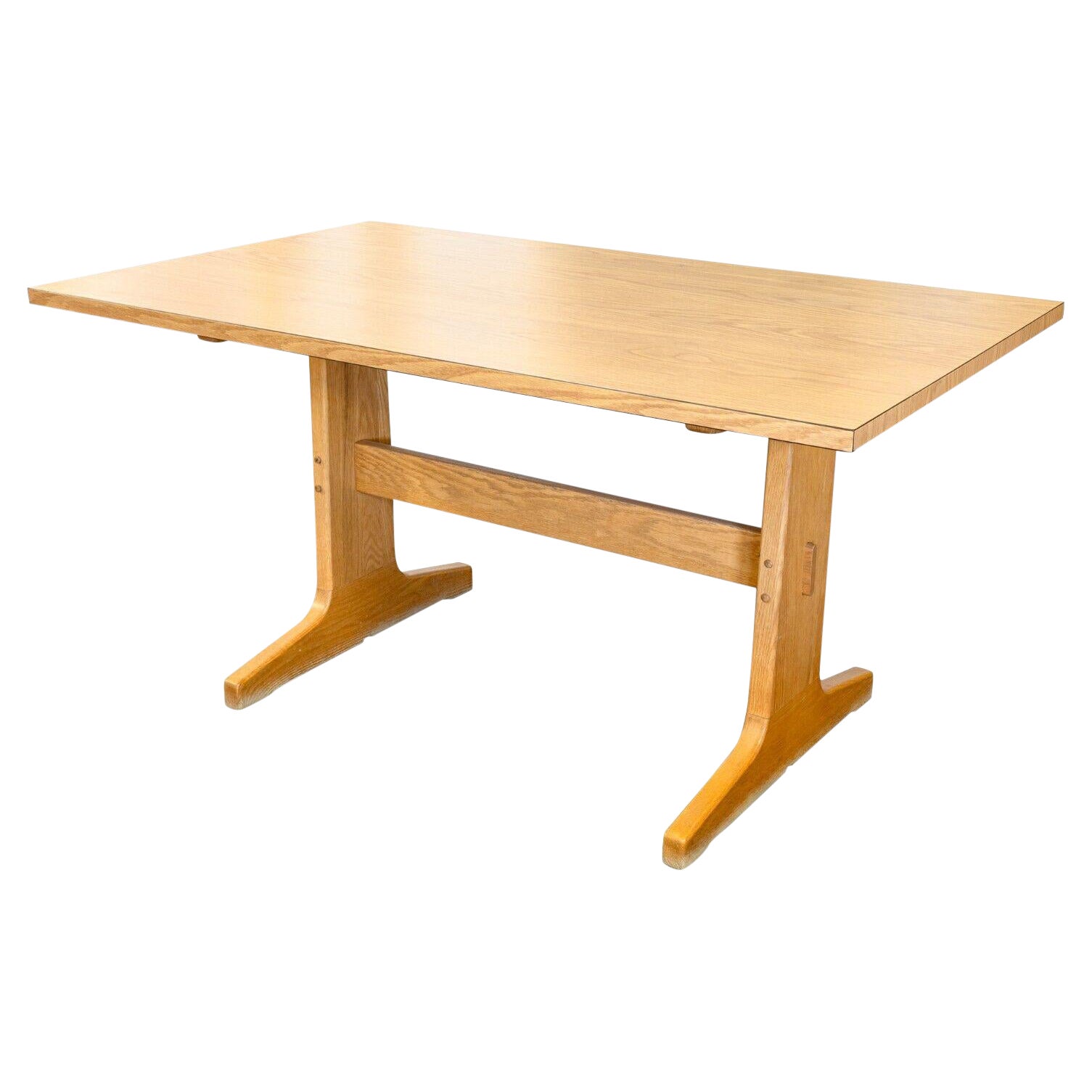 Mid Century Modern Founders Wood Desk Dining Table with Laminate Wood Table Top For Sale