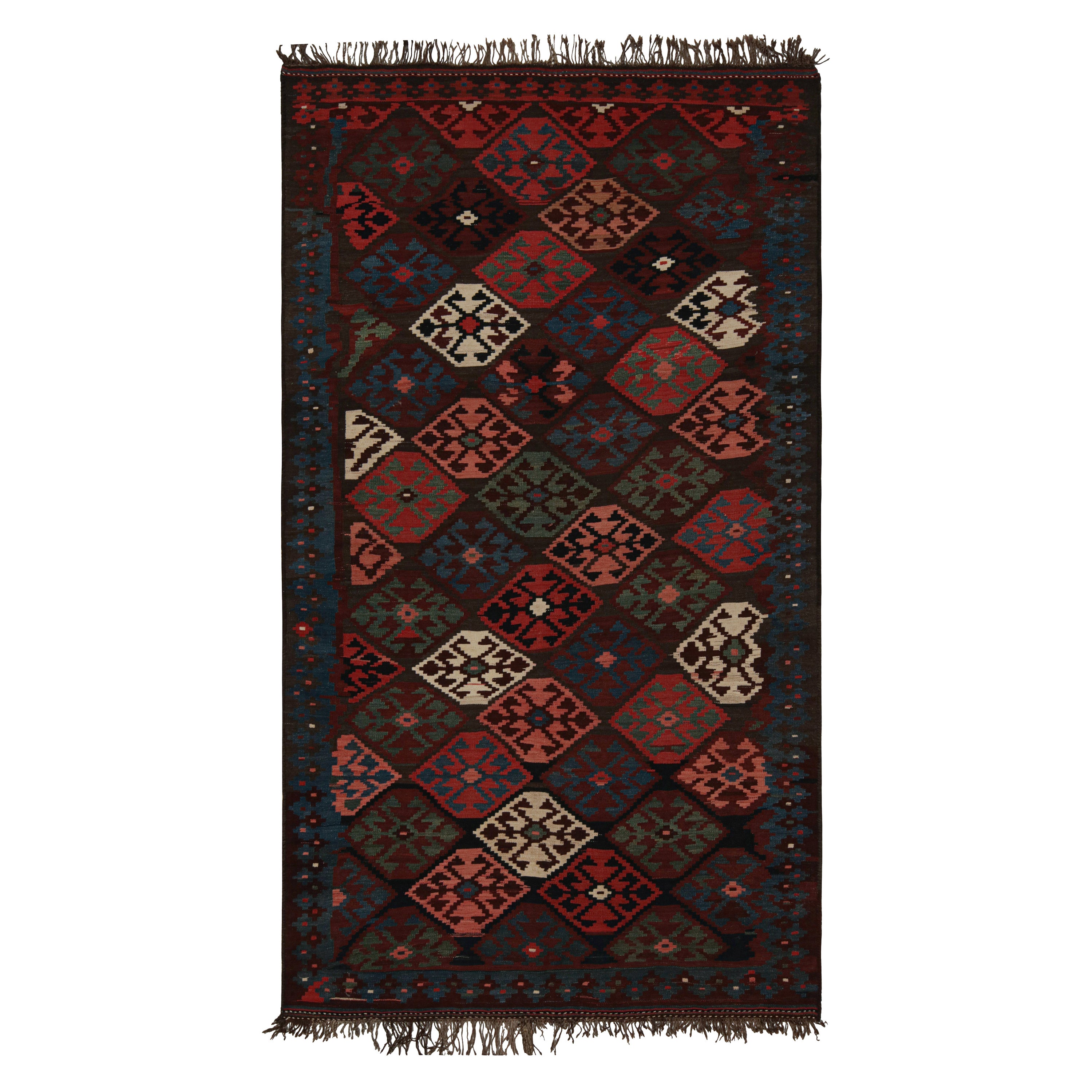 Vintage Stammes-Kilim in Rot, Blau-Braun Geometrische Muster, von Rug & Kilim