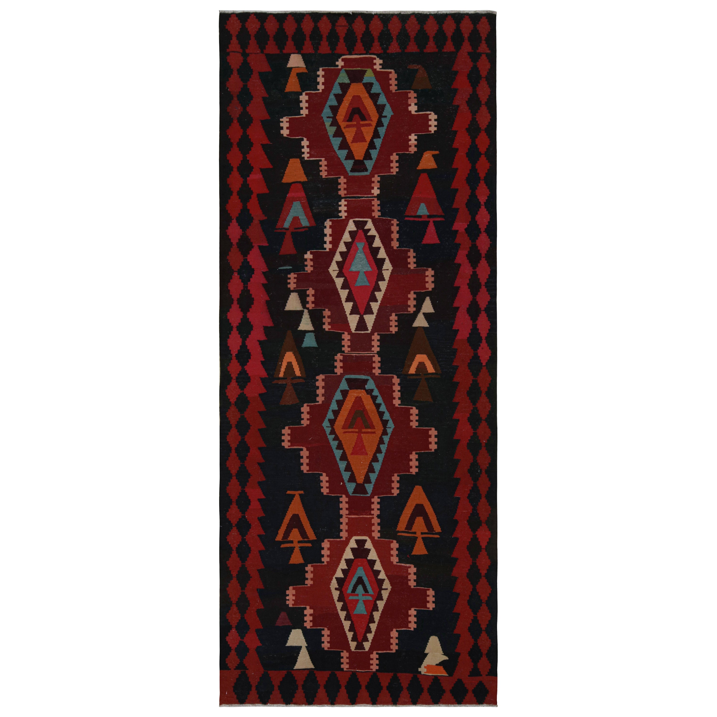 Vintage Persian Kilim with Red Medallions on a Blue Field, from Rug & Kilim For Sale