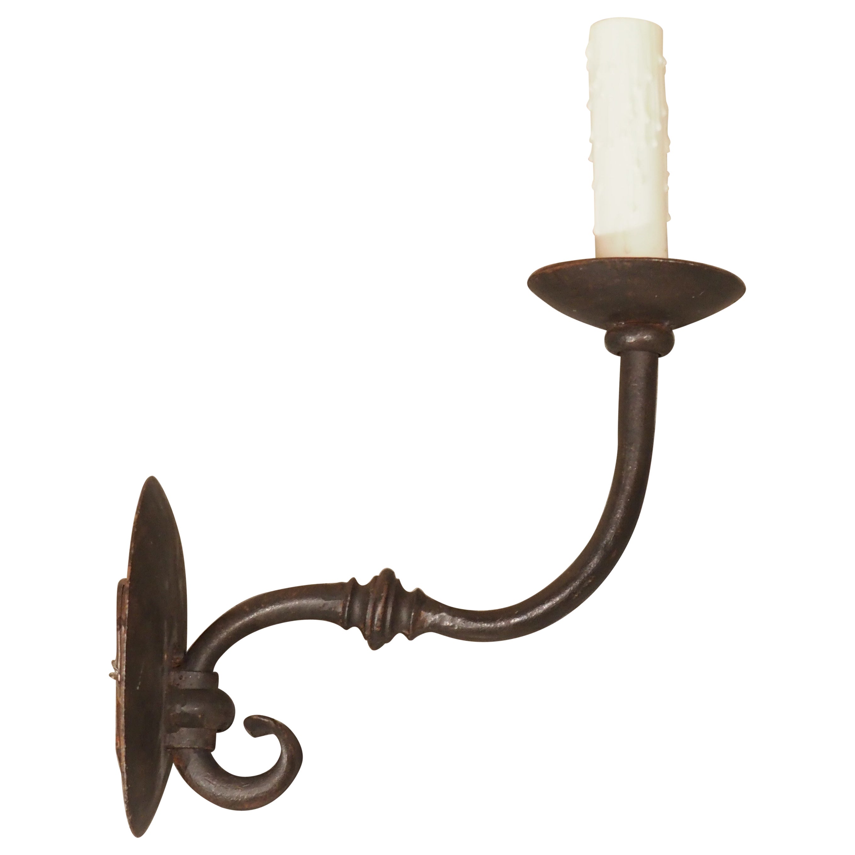 Single Hand Wrought Iron Wall Sconce For Sale