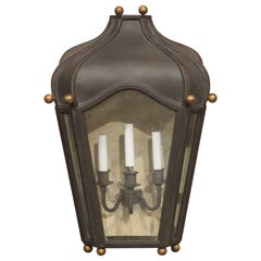 Wrought Iron Wall Lantern with Glass Enclosed 3-Arm Sconce