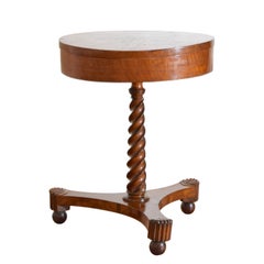 Antique Italian, Emiliana, Neoclassic Turned Walnut & Inlaid Center Table. , ca. 1820-39