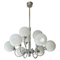 Vintage Chandelier in Chrome and Opaline Glass