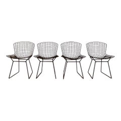 Set of 4 Harry Bertoia for Knoll Side Dining Chairs in Black, Model 420C
