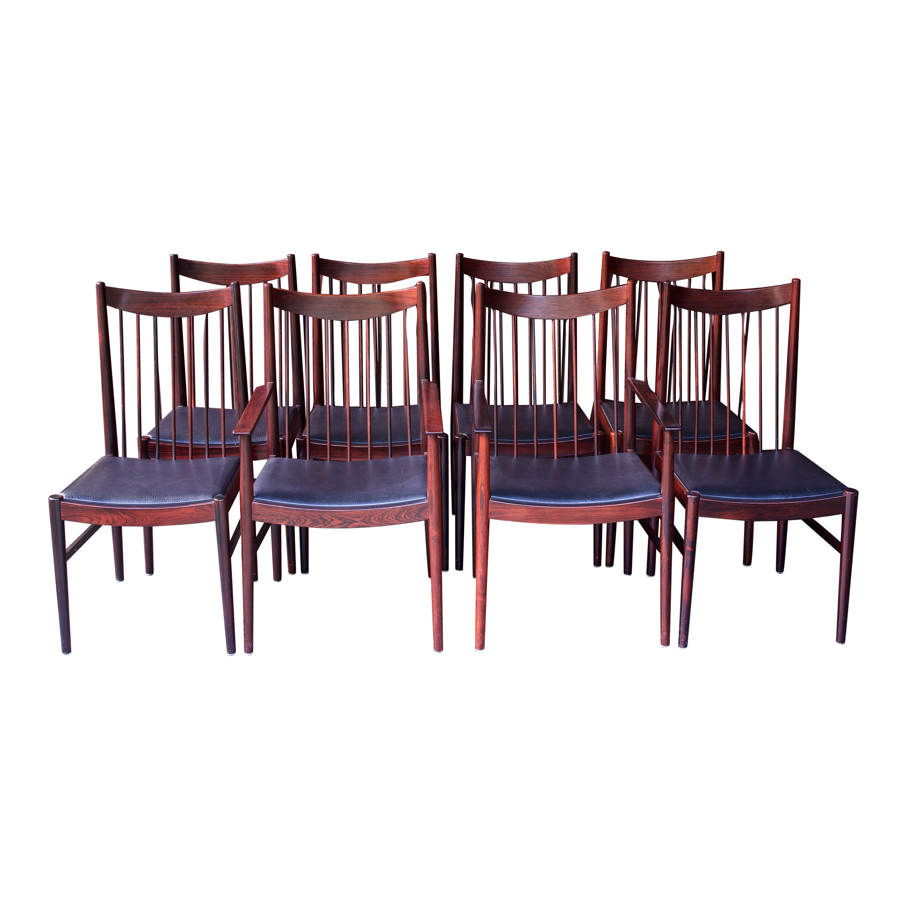 8 Esszimmerstühle aus brasilianischem Palisanderholz mit hoher Rückenlehne und Spindel, Dänische Sibast-Modell Nr. 422