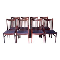 8 Brazilian Rosewood Spindle High-Back Dining Chairs Danish Sibast Model No. 422