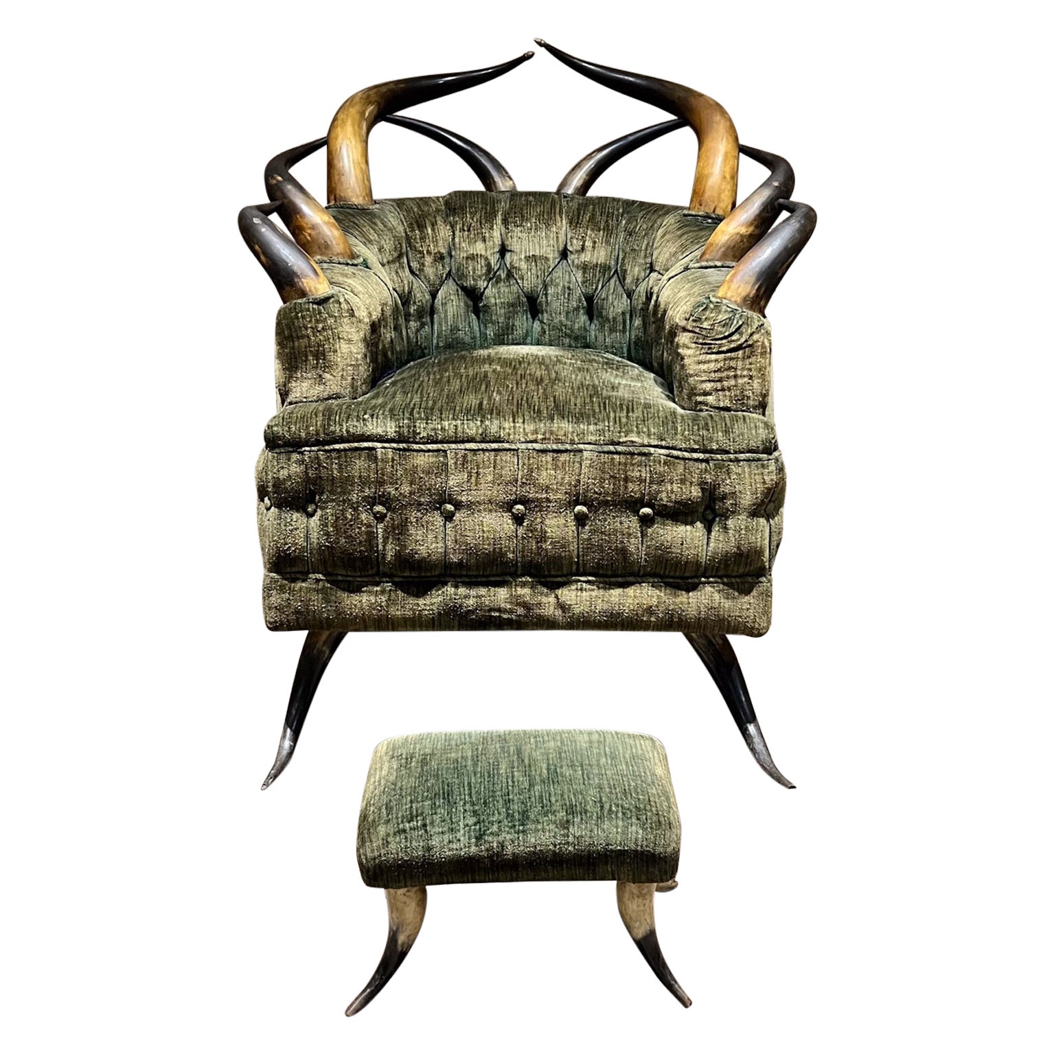 Wenzel Friedrich, 1960s Rustic Lodge Chair and Foot Stool Austrian Horn