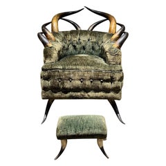 Wenzel Friedrich, 1960s Rustic Lodge Chair and Foot Stool Austrian Horn