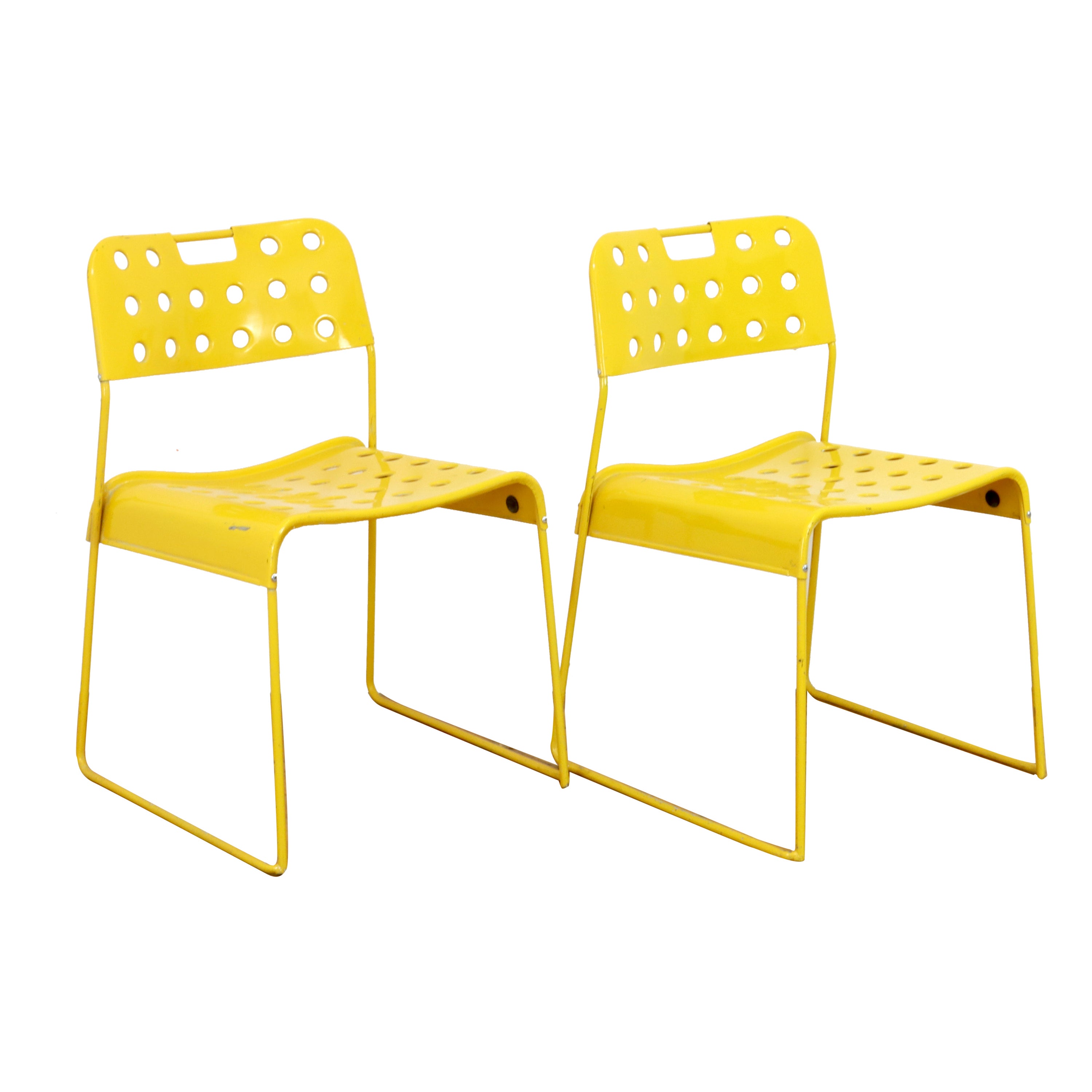 Paar gelbe Vintage Omkstak-Stühle 