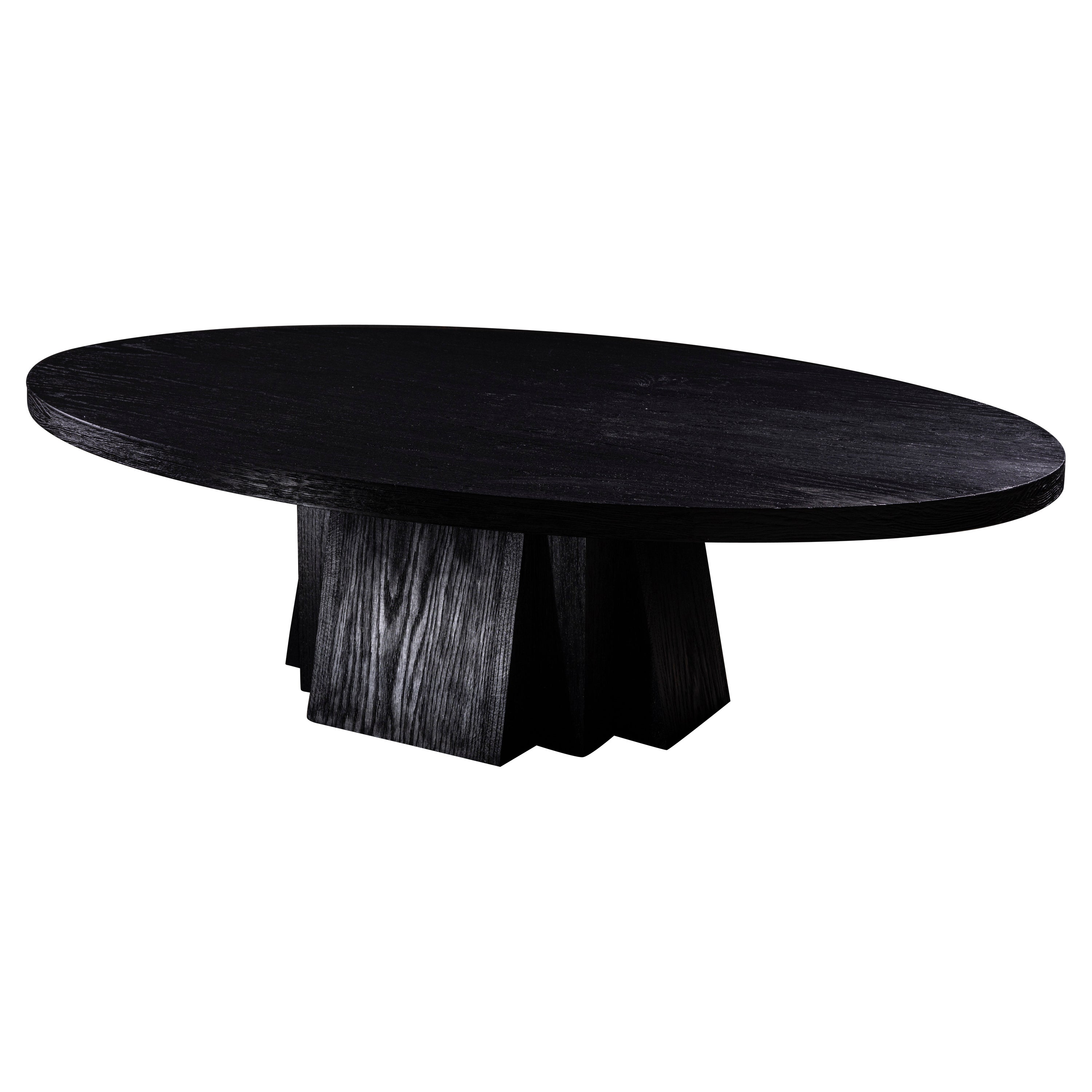 Daido Oval Solid Black Oak Coffee Table  For Sale