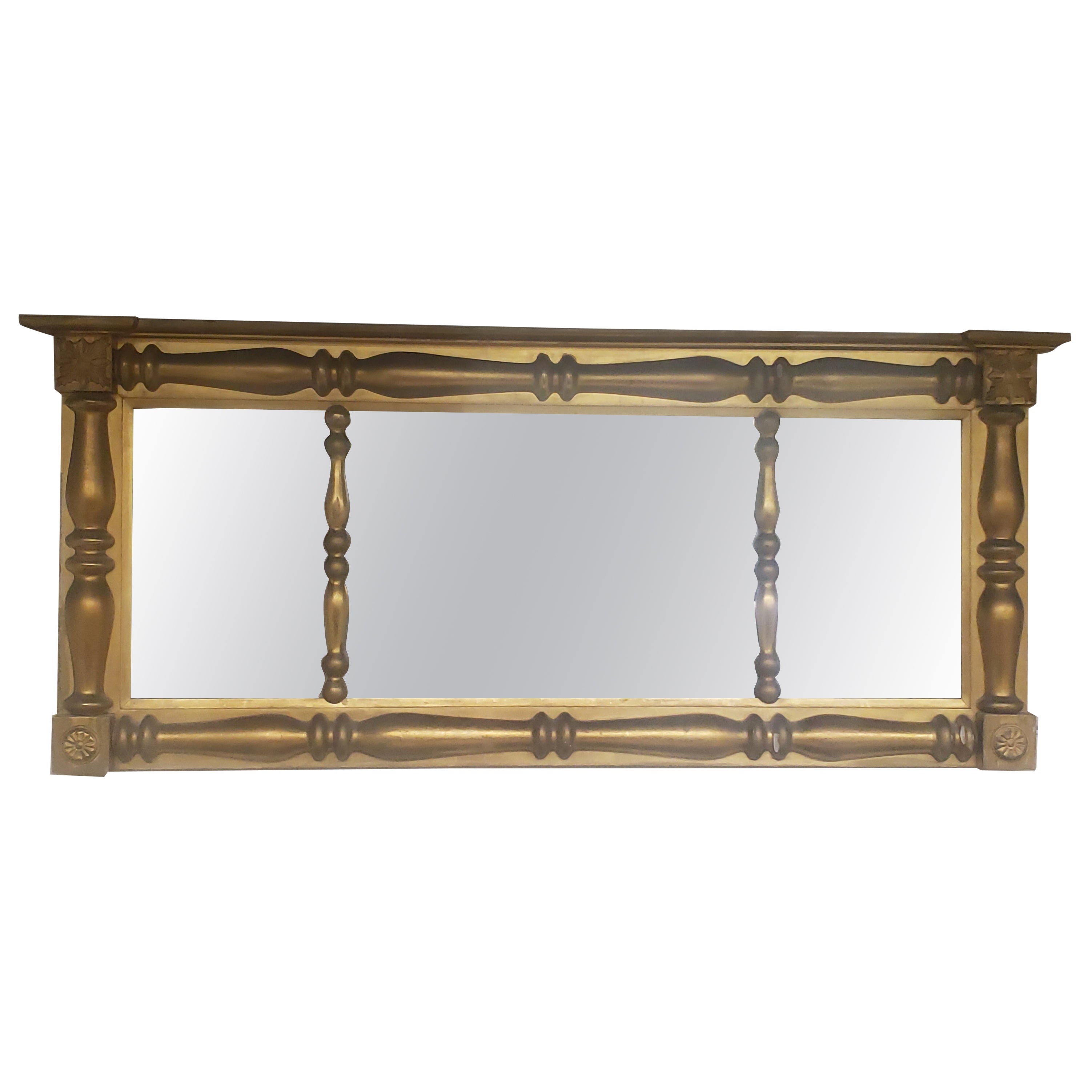Late 19th C. Georgian Style Gilt Decorated Large Over Mantle Mirror For Sale