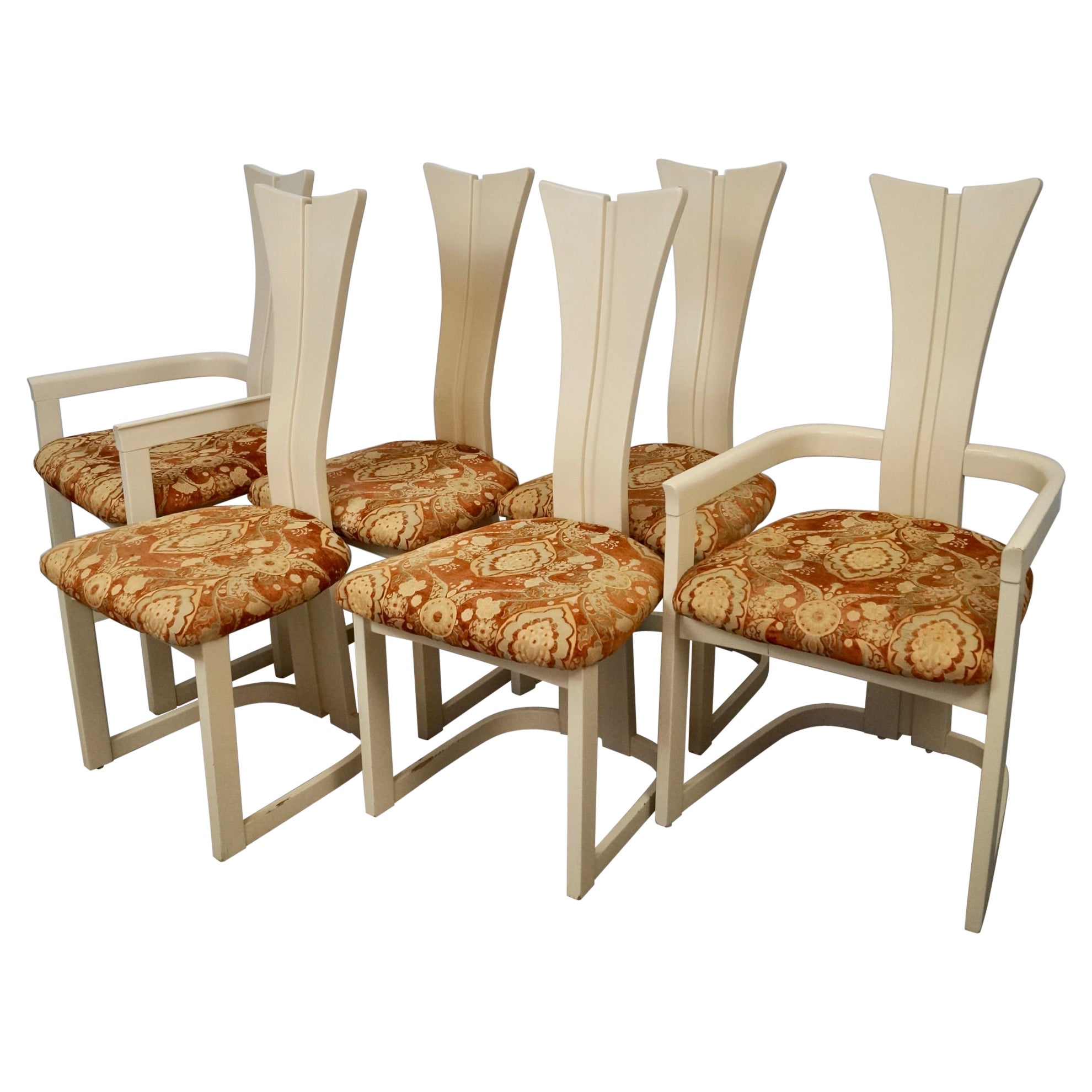 1970's Postmodern Art Deco Italian Lacquered Dining Chairs - Set of Six