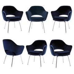 Saarinen Executive Armchairs in Royal Blue Velvet, Chrome Tubular Legs, Set of 6