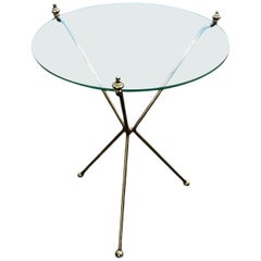 Mid-Century Round Glass Side Table Attributed to Maison Jensen