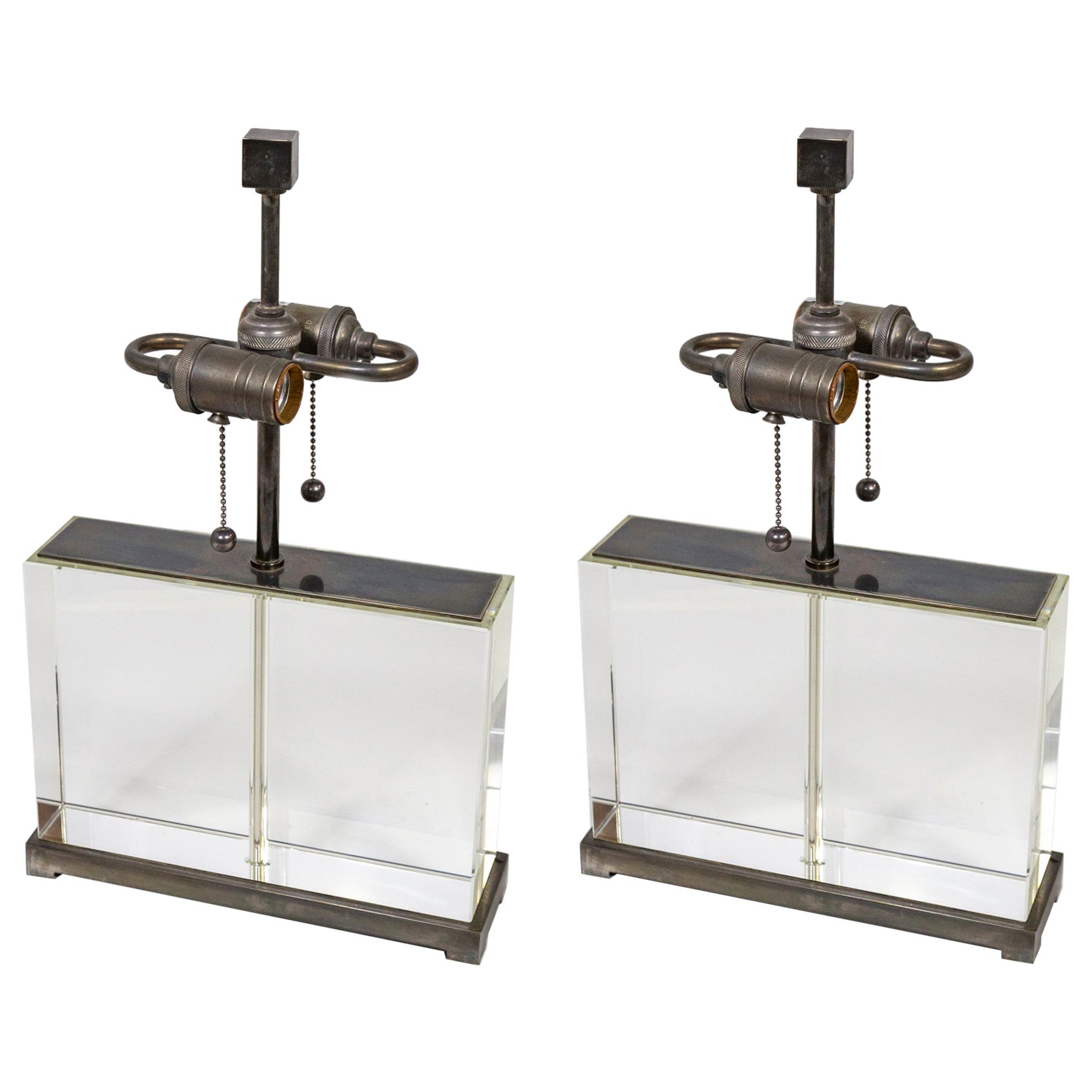 Heavy Crystal Block Lamps by William Sonoma - pair