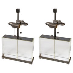 Heavy Crystal Block Lamps by William Sonoma - pair